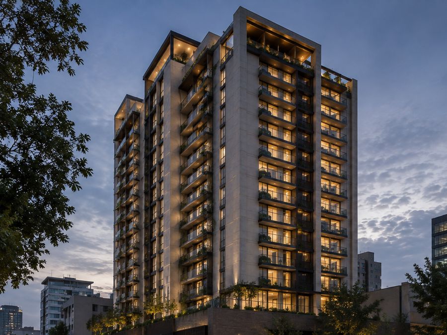 Torre residencial con balcones privados